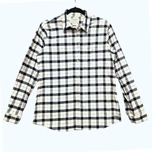 Filson Button Down Shirt Women's L White Black Plaid Cotton Flannel Long Sleeve